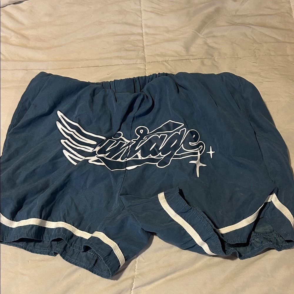 SHEIN Blue Athletic Shorts with White Accents